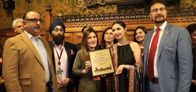 Mahira Khan Honored in UK Parliament for Contribution to Global Cinema